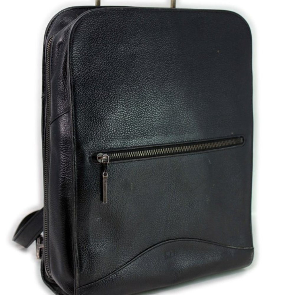 Vintage Matt Murphy Black Pebbled Italian Leather Backpack Sterling Silver Bag